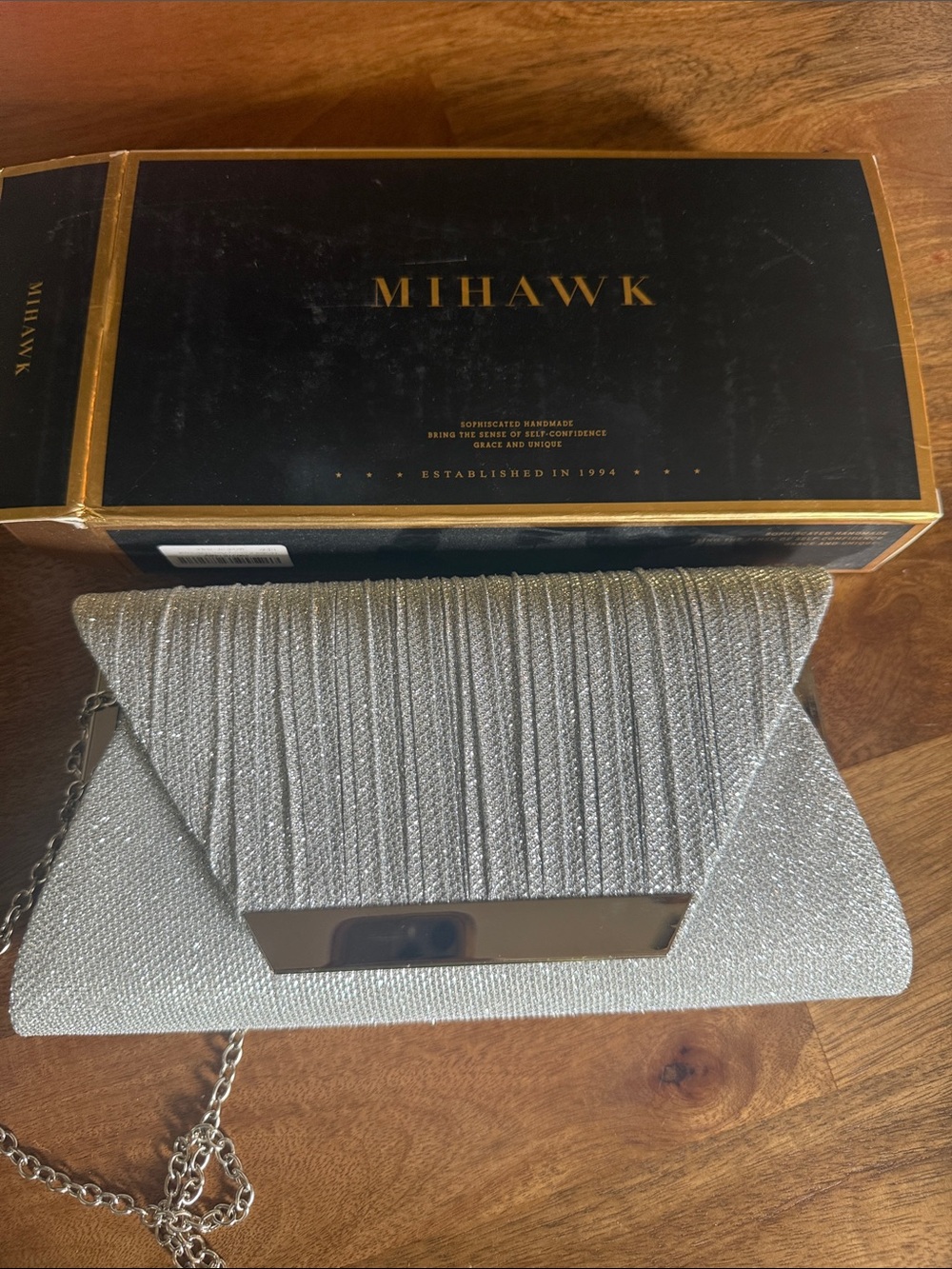 Mihawk Silver Glitter Envelope Clutch
